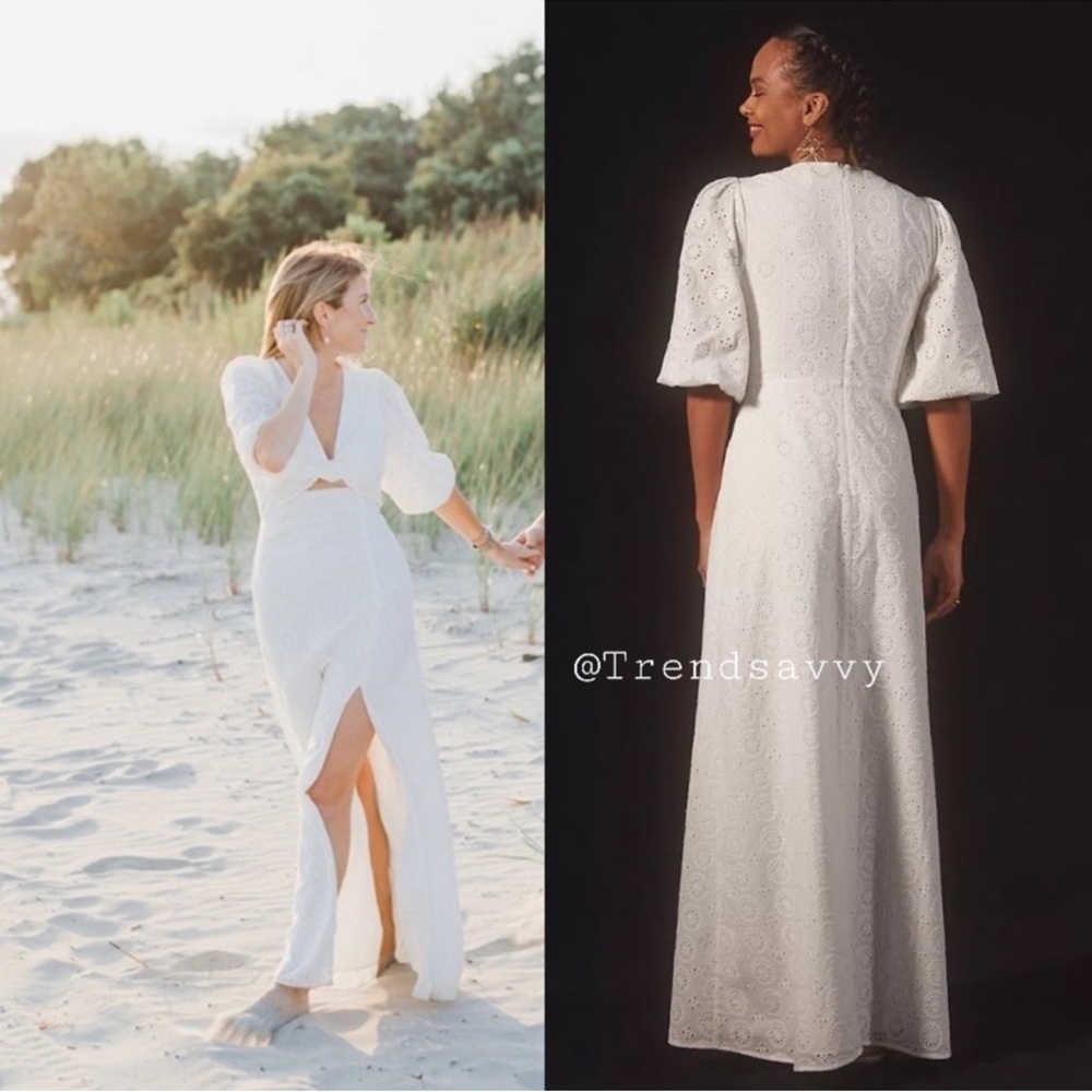 Anthropologie Hutch White Eyelet Cutout Maxi Dress Boho 10 NWT